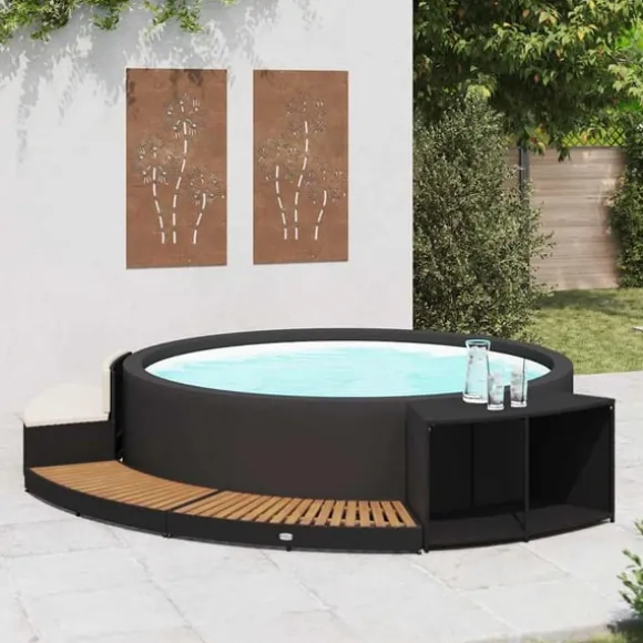 vidaXL omkrans til spa polyrattan og akacietræ sort