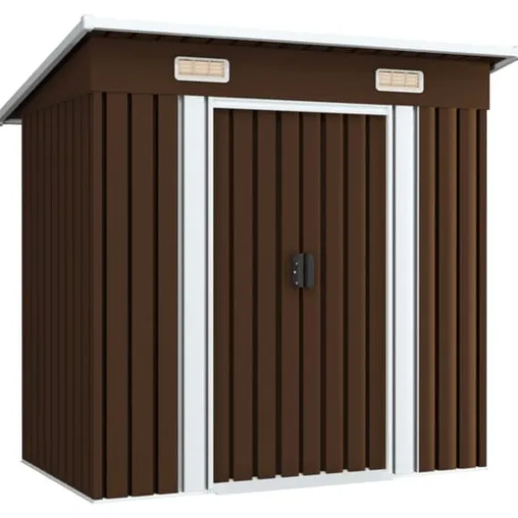vidaXL opbevaringsskur til haven 194x121x181 cm stål brun - Skure & Redskabsskure