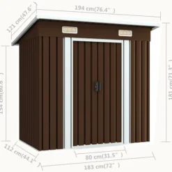 vidaXL opbevaringsskur til haven 194x121x181 cm stål brun - Skure & Redskabsskure