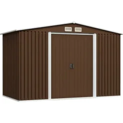 vidaXL opbevaringsskur til haven 257x205x178 cm stål brun - Skure & Redskabsskure