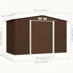 vidaXL opbevaringsskur til haven 257x205x178 cm stål brun - Skure & Redskabsskure