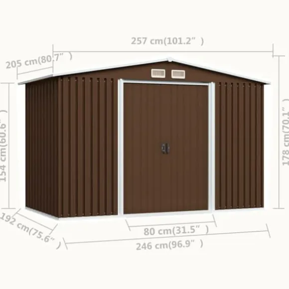 vidaXL opbevaringsskur til haven 257x205x178 cm stål brun - Skure & Redskabsskure