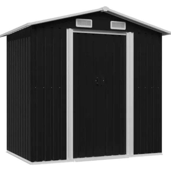 vidaXL opbevaringsskur til haven 204x132x186 cm stål antracitgrå - Skure & Redskabsskure