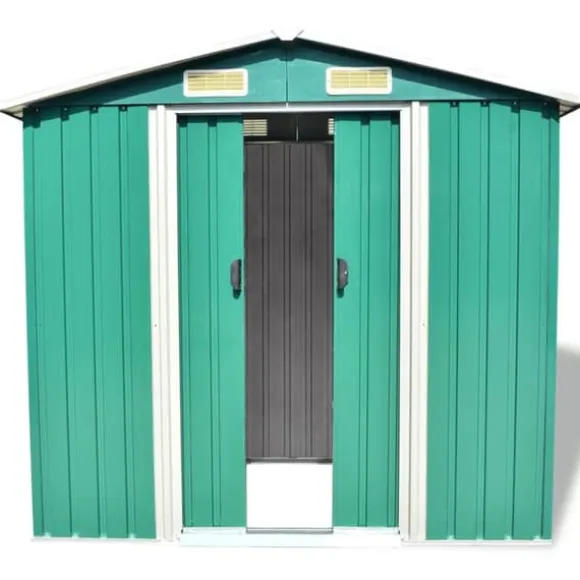 vidaXL opbevaringsskur til haven 204x132x186 cm metal grøn - Skure & Redskabsskure
