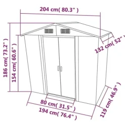 vidaXL opbevaringsskur til haven 204x132x186 cm metal grøn - Skure & Redskabsskure