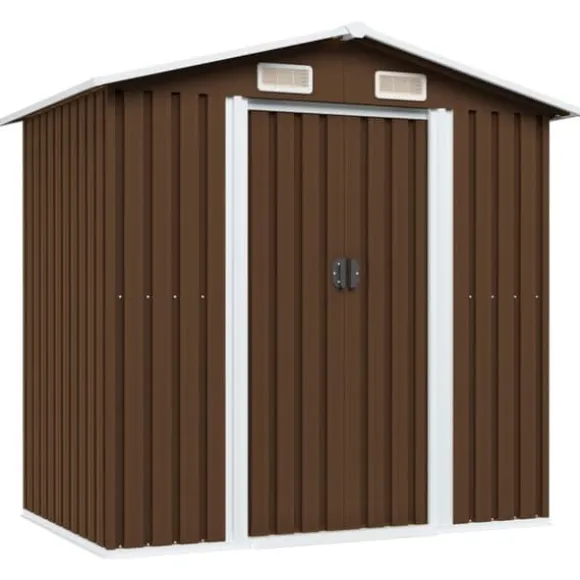 vidaXL opbevaringsskur til haven 204x132x186 cm stål brun - Skure & Redskabsskure