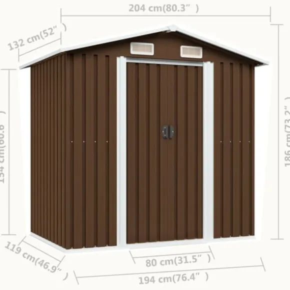 vidaXL opbevaringsskur til haven 204x132x186 cm stål brun - Skure & Redskabsskure