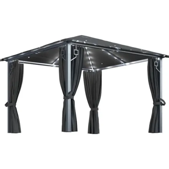 vidaXL pavillon med gardin + LED-lyskæder 300x300 cm aluminium grå - Festtelte & havepavilloner