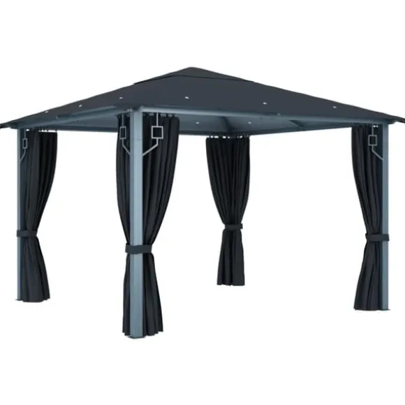 vidaXL pavillon med gardin + LED-lyskæder 300x300 cm aluminium grå - Festtelte & havepavilloner