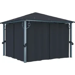 vidaXL pavillon med gardin + LED-lyskæder 300x300 cm aluminium grå - Festtelte & havepavilloner