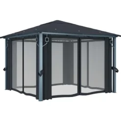 vidaXL pavillon med gardin + LED-lyskæder 300x300 cm aluminium grå - Festtelte & havepavilloner