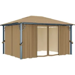 vidaXL pavillon med gardin 400x300 cm aluminium gråbrun - Festtelte & havepavilloner
