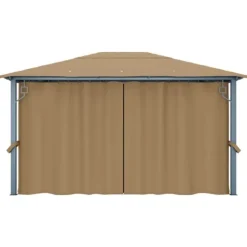 vidaXL pavillon med gardin 400x300 cm aluminium gråbrun - Festtelte & havepavilloner