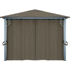 vidaXL pavillon med gardin + LED-lyskæde 400x300 cm aluminium gråbrun - Festtelte & havepavilloner