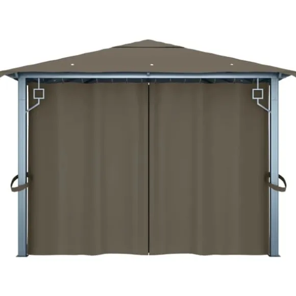 vidaXL pavillon med gardin + LED-lyskæde 400x300 cm aluminium gråbrun - Festtelte & havepavilloner