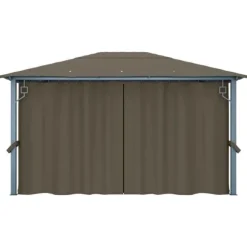 vidaXL pavillon med gardin + LED-lyskæde 400x300 cm aluminium gråbrun - Festtelte & havepavilloner