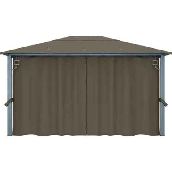 vidaXL pavillon med gardin + LED-lyskæde 400x300 cm aluminium gråbrun - Festtelte & havepavilloner