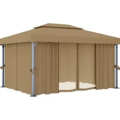 vidaXL pavillon med gardin 4x3 m aluminium gråbrun - Festtelte & havepavilloner