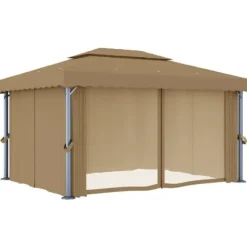 vidaXL pavillon med gardin 4x3 m aluminium gråbrun - Festtelte & havepavilloner