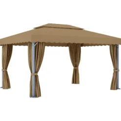 vidaXL pavillon med gardin 4x3 m aluminium gråbrun - Festtelte & havepavilloner