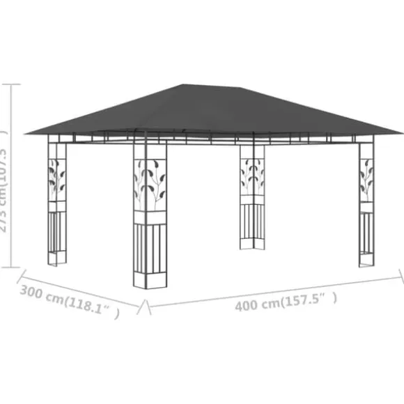 vidaXL pavillon med myggenet 4x3x2,73 m 180 g/m² antracitgrå - Festtelte & havepavilloner