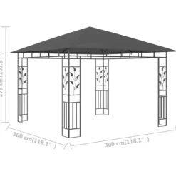 vidaXL pavillon med myggenet 3x3x,2,73 m 180 g/m² antracitgrå - Festtelte & havepavilloner