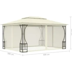 vidaXL pavillon med net 300x400x265 cm cremefarvet - Festtelte & havepavilloner