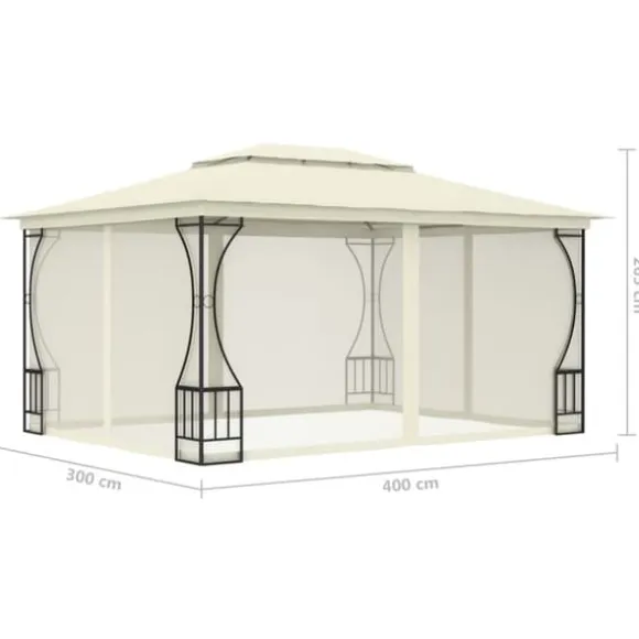 vidaXL pavillon med net 300x400x265 cm cremefarvet - Festtelte & havepavilloner