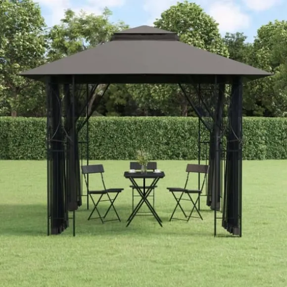 vidaXL pavillon med sidevægge 300x300x270 cm stål antracitgrå - Festtelte & havepavilloner