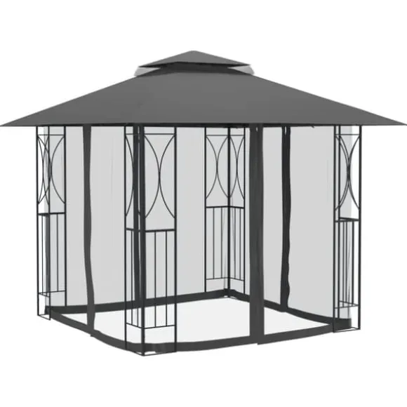 vidaXL pavillon med sidevægge 300x300x270 cm stål antracitgrå - Festtelte & havepavilloner