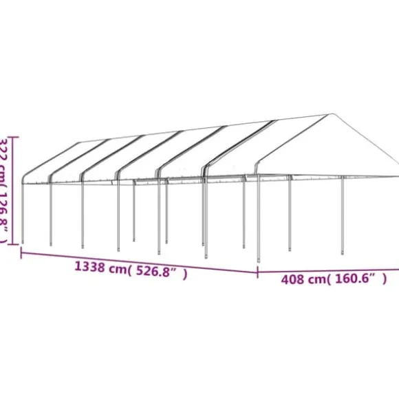 vidaXL pavillon med tag 13,38x4,08x3,22 m polyethylen hvid - Festtelte & havepavilloner