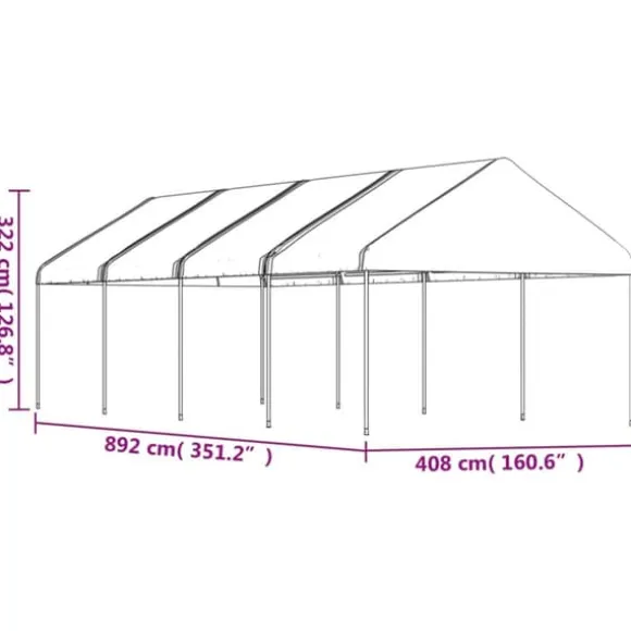 vidaXL pavillon med tag 8,92x4,08x3,22 m polyethylen hvid - Festtelte & havepavilloner