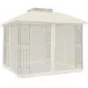 vidaXL pavillon 2,94x2,94 m dobbelt tag + meshvægge stål cremefarvet