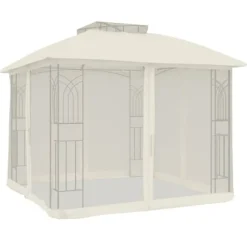 vidaXL pavillon 2,94x2,94 m dobbelt tag + meshvægge stål cremefarvet