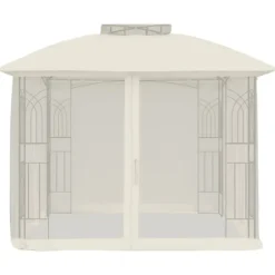 vidaXL pavillon 2,94x2,94 m dobbelt tag + meshvægge stål cremefarvet