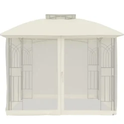 vidaXL pavillon 2,94x2,94 m dobbelt tag + meshvægge stål cremefarvet