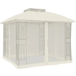 vidaXL pavillon 2,94x2,94 m dobbelt tag + meshvægge stål cremefarvet