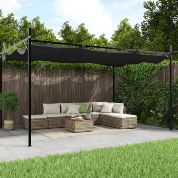 vidaXL pergola med sammenrulleligt tag 395x292x230 cm antracitgrå - Festtelte & havepavilloner