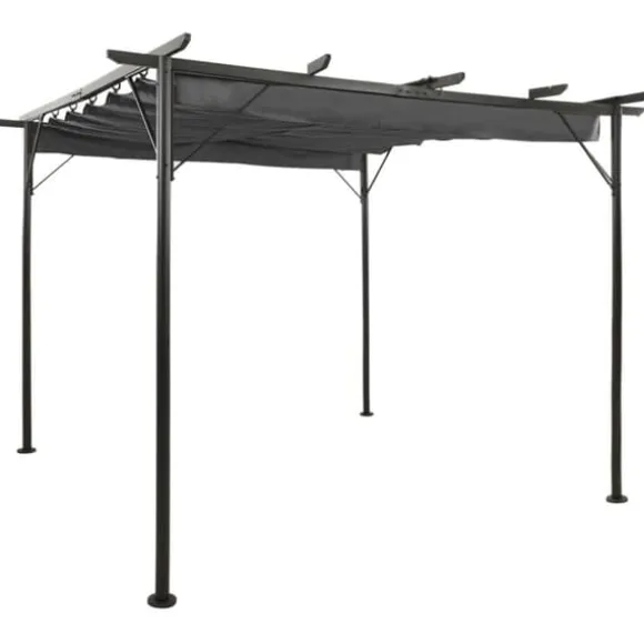 vidaXL pergola med sammenrulleligt tag 3x3 m 180 g/m² antracitgrå - Havebuer, espalierer & pergolaer