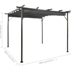 vidaXL pergola med sammenrulleligt tag 3x3 m 180 g/m² antracitgrå - Havebuer, espalierer & pergolaer