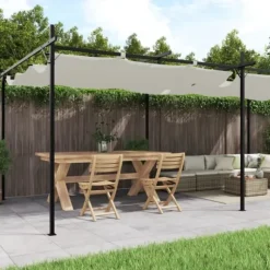 vidaXL pergola med sammenrulleligt tag 589x292x230 cm cremefarvet - Festtelte & havepavilloner