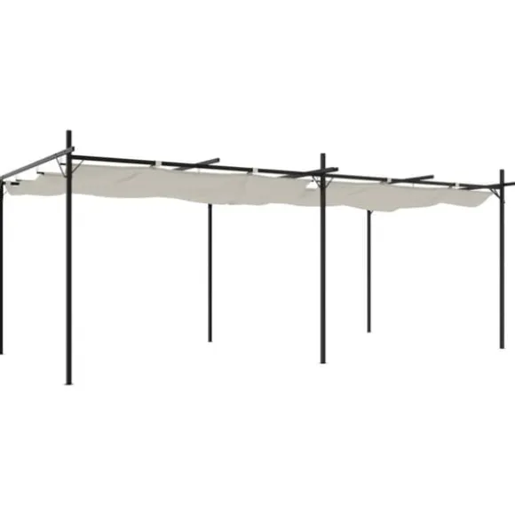 vidaXL pergola med sammenrulleligt tag 589x292x230 cm cremefarvet - Festtelte & havepavilloner