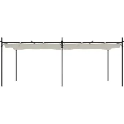vidaXL pergola med sammenrulleligt tag 589x292x230 cm cremefarvet - Festtelte & havepavilloner