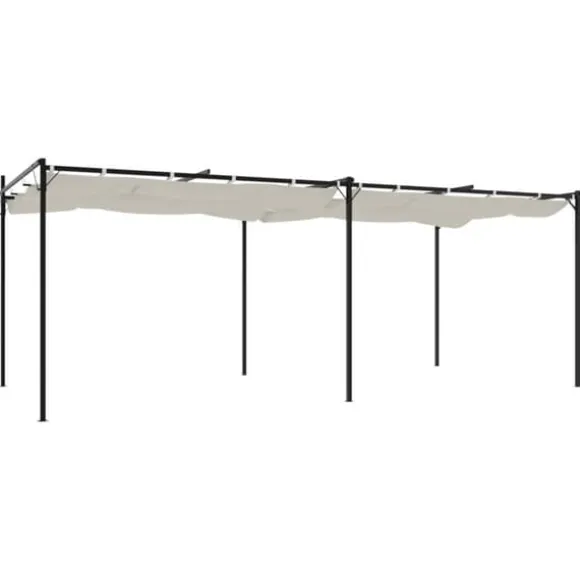 vidaXL pergola med sammenrulleligt tag 589x292x230 cm cremefarvet - Festtelte & havepavilloner