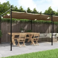 vidaXL pergola med sammenrulleligt tag 589x292x230 cm gråbrun - Festtelte & havepavilloner
