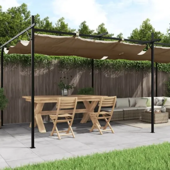 vidaXL pergola med sammenrulleligt tag 589x292x230 cm gråbrun - Festtelte & havepavilloner