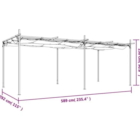 vidaXL pergola med sammenrulleligt tag 589x292x230 cm gråbrun - Festtelte & havepavilloner