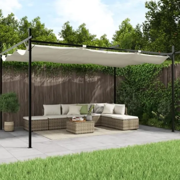 vidaXL pergola med sammenrulleligt tag 395x292x230 cm cremefarvet - Festtelte & havepavilloner