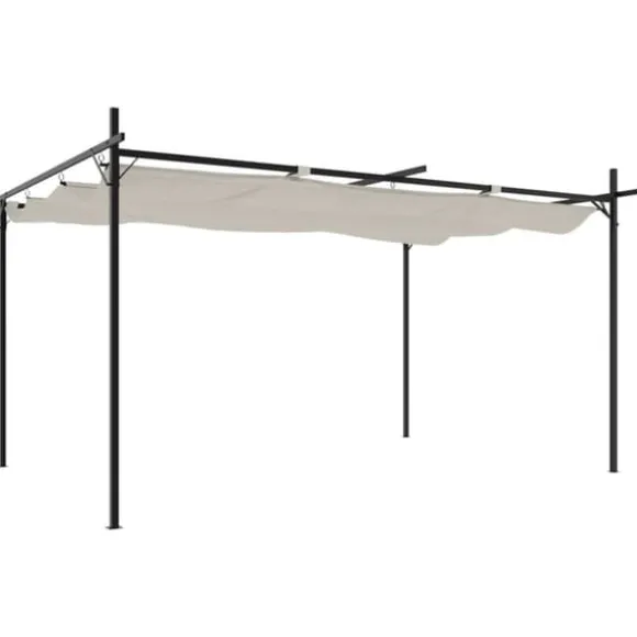 vidaXL pergola med sammenrulleligt tag 395x292x230 cm cremefarvet - Festtelte & havepavilloner