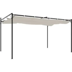 vidaXL pergola med sammenrulleligt tag 395x292x230 cm cremefarvet - Festtelte & havepavilloner